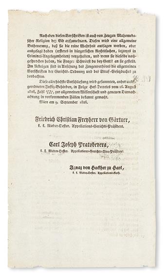 LAW  AUSTRIAN EMPIRE--MUSLIMS.  Nr. 111. Circulare des k. k. Nieder-Oesterreichischen Appellations- und Criminal-Obergerichtes